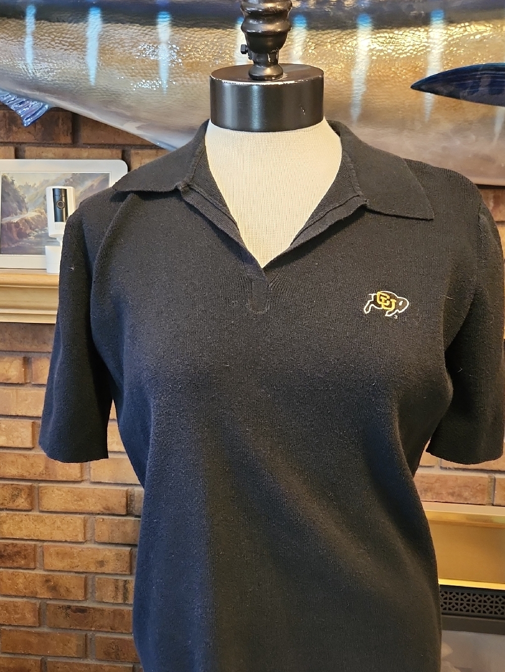 University of Colorado Black Short-Sleeve Polo Sweater Size Large Cropped Preppy
